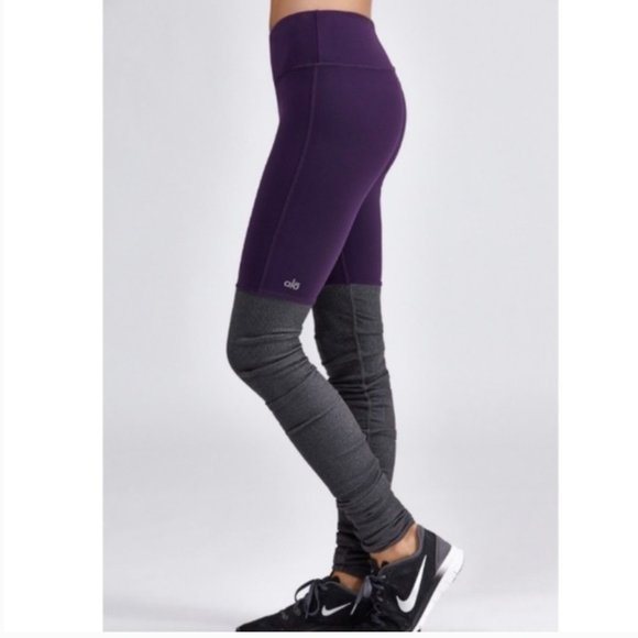 Alo Yoga Goddess Ribbed Legging Purple Pennant Stormy Heather Gray XS